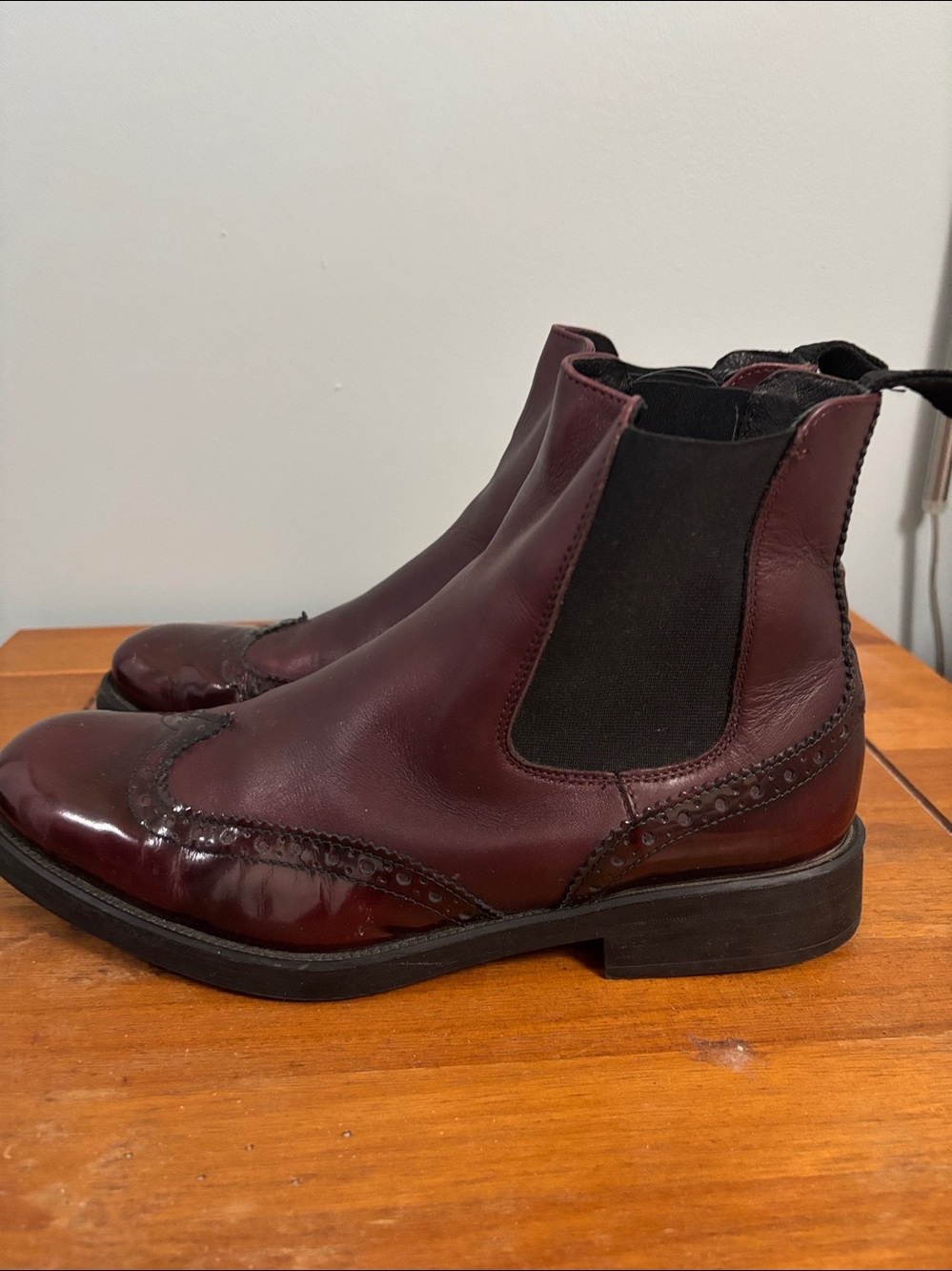 Ladies Burgundy Leather Chelsea Boots